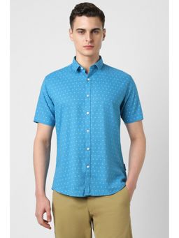 Van Heusen - Men Blue Slim Fit Print Half Sleeves Causal Shirt