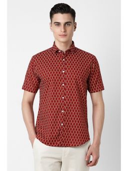 Van Heusen - Men Maroon Slim Fit Print Half Sleeves Casual Shirt