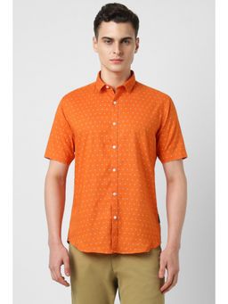 Van Heusen - Men Orange Slim Fit Print Half Sleeves Casual Shirt