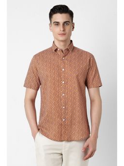 Van Heusen - Men Orange Slim Fit Print Half Sleeves Casual Shirt