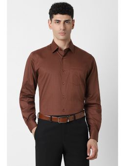 Van Heusen - Men Brown Regular Fit Textured Full Sleeves Formal Shirt