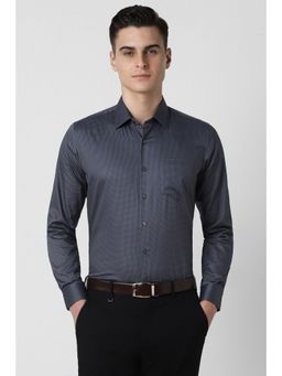 Van Heusen - Men Navy Slim Fit Print Full Sleeves Formal Shirt