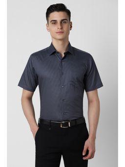 Van Heusen - Men Navy Regular Fit Print Half Sleeves Formal Shirt