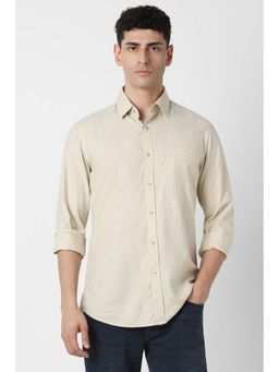 Van Heusen - Men Beige Slim Fit Check Full Sleeves Casual Shirt