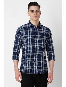 Van Heusen - Men Navy Slim Fit Check Full Sleeves Casual Shirt