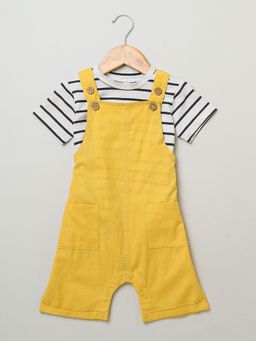 SWEETLIME BY AS - Cotton Dungaree and Half Sleeves T-Shirt Set Stripes (Set of 2)