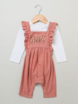 SWEETLIME BY AS - Rose Pink Melange Dungaree With White Jersey Body Suit (Set of 2)