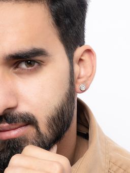 TOUCH925 - Pure 925 Silver Circular Pave Unisex Stud Earrings