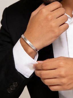 TOUCH925 - Pure 925 Silver Linear Textured Kada for Men