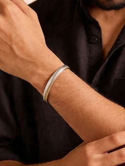 TOUCH925 - Pure 925 Silver Dual-Tone Wave Pattern Kada for Men