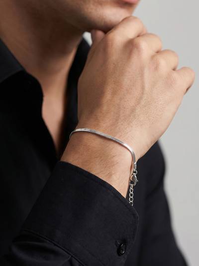Pure 925 Silver Sleek Flat Snake Bracelet for Men