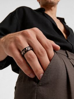 TOUCH925 - Pure 925 Silver Interlock Fusion Onyx Ring for Men