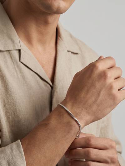 Pure 925 Silver Classic Round Snake Bracelet for Men