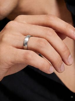 TOUCH925 - Pure 925 Silver Linear Textured Band Ring for Men