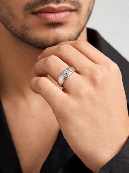 TOUCH925 - Pure 925 Silver Modern Rivet Inset Ring for Men