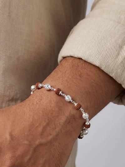 Pure 925 Silver Textured Rudraksha Bracelet for Men