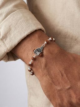 TOUCH925 - Pure 925 Silver Shiva Temple Rudraksha Bracelet for Men