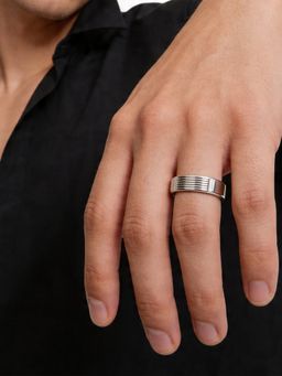 TOUCH925 - Pure 925 Silver Linear Ribbed Ring for Men