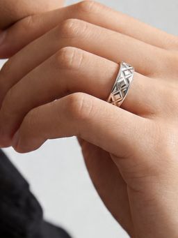 TOUCH925 - Pure 925 Silver Geometric Criss-Cross Ring for Men