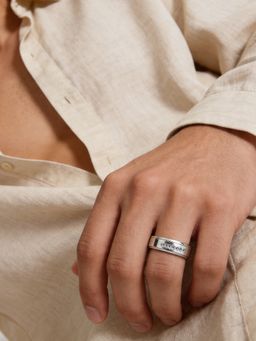 TOUCH925 - Pure 925 Silver Linear Detail Ring for Men