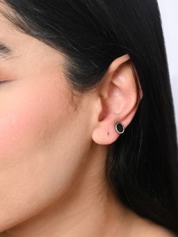 TOUCH925 - Pure 925 Silver Midnight Black Unisex Stud Earrings