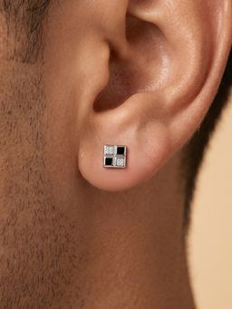 TOUCH925 - Pure 925 Silver Checkered Dual-Tone Unisex Stud