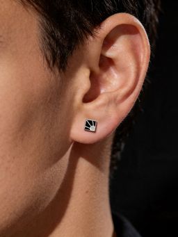 TOUCH925 - Pure 925 Silver Black Sunburst Enamel Unisex Stud