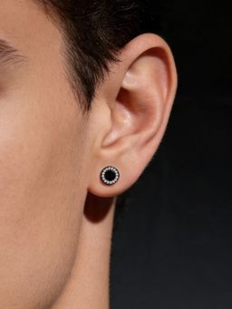 TOUCH925 - Pure 925 Silver Black Halo Circular Unisex Stud