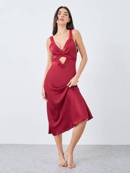 Styli - Womens Lace Detail Cut Out Slip Dress with Thong