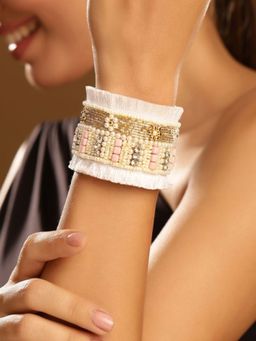 Priyaasi - White Beaded Cuff Bracelet