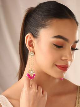 Priyaasi - Gold Plated Pink Kundan Drop Earrings