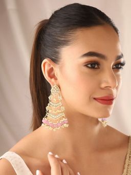 Priyaasi - Gold Plated Lavender Kundan Drop Earrings