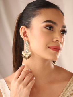 Priyaasi - Gold Plated Olive Kundan Drop Earrings