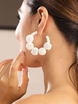 Priyaasi - Gold Plated White Beaded Hoops Earrings