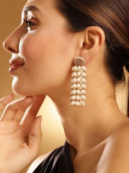Priyaasi - Gold Plated White Beaded Drop Earrings