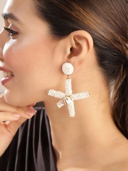 Priyaasi - Gold Plated White Beaded Drop Earrings
