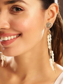 Priyaasi - Gold Plated White Beaded Dangle Earrings