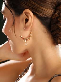 Priyaasi - Gold Plated Multi-Color Beaded Hoop Earrings