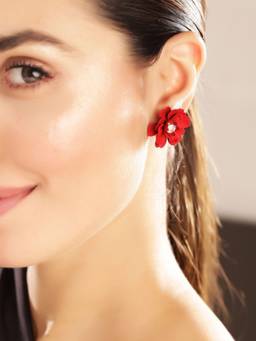 Priyaasi - Red Floral Stud Earrings
