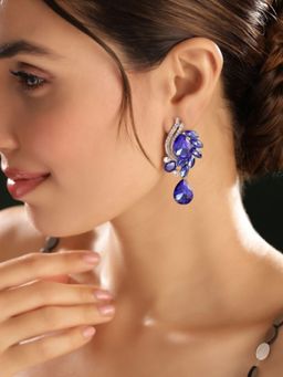 Priyaasi - Silver Plated Blue Crystal Drop Earrings