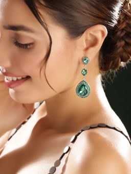 Priyaasi - Gold Plated Green Crystal Drop Earrings