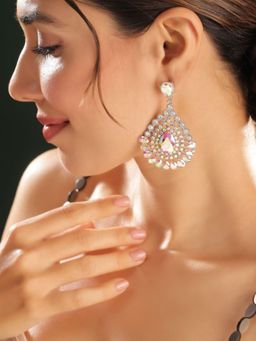 Priyaasi - Silver Crystal Drop Earrings