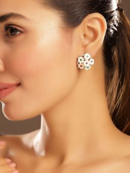 Priyaasi - Gold Plated White Floral Stud Earrings