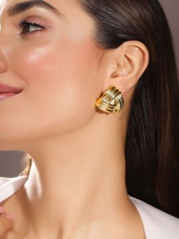 Priyaasi - Gold Plated Brass Solid Big Stud Earrings