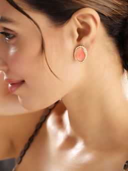 Priyaasi - Gold Plated Peach Crystal Stud Earrings