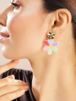 Priyaasi - Gold Plated Multi-Color Floral Drop Earrings