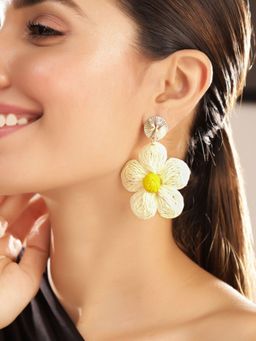 Priyaasi - Gold Plated White Floral Drop Earrings