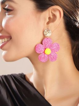 Priyaasi - Gold Plated Pink Floral Drop Earrings