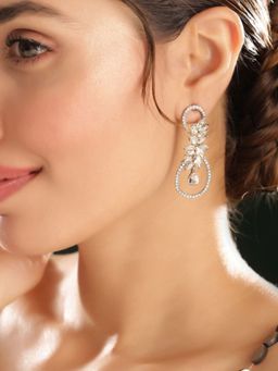 Priyaasi - Silver Plated White Crystal Drop Earrings