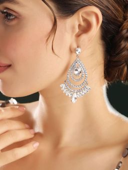 Priyaasi - Silver Plated Crystal Drop Earrings